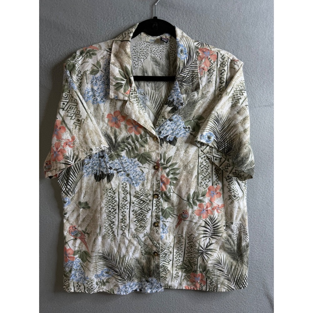 Tapestry Floral Print Button‎ Up Women's Extra Large Shirt Short Sleeve